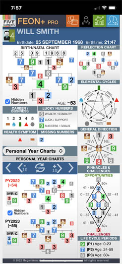 Will Smith Personal Year 2022 EON Chart. Elements of Numbers