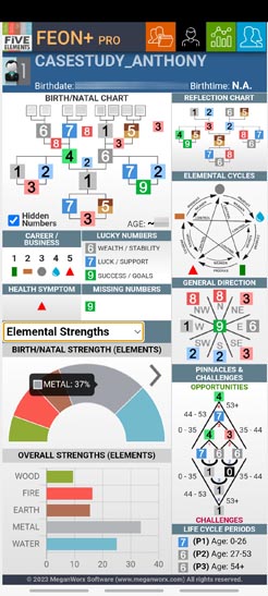 Elements of Numbers (EON) chart, generated by FEON+ software tool. Elemental Strength
